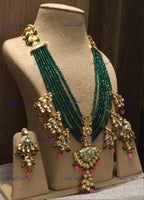 VeroniQ Trends-Designer Gold Plated Multilayer Faux Emerald Beads and Meenakari High Quality Kundan Rani Haar Necklace Kundan-Gold Plated-Wedding Jewelry-Punjabi Jewelry-South Indian-Thappa Jewelry