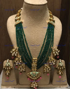 VeroniQ Trends-Designer Gold Plated Multilayer Faux Emerald Beads and Meenakari High Quality Kundan Rani Haar Necklace Kundan-Gold Plated-Wedding Jewelry-Punjabi Jewelry-South Indian-Thappa Jewelry