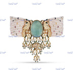 VeroniQ Trends-Designer Fluorite Stone Bikaneri Kundan Choker Necklace with Peacock Motif Bikaneri Kundan-Gold Plated-Wedding Jewelry-Punjabi Jewelry-South Indian-Thappa Jewelry