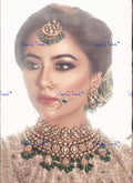 VeroniQ Trends-Traditional Bridal Gold Plated Heavy Kundan Choker Necklace With Green Beads Kundan-Gold Plated-Wedding Jewellery-Punjabi Jewellery-South Indian-Thappa Jewellery