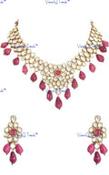 VeroniQ Trends-Beautiful Floral Gold Plated Kundan And Meenakari Choker Necklace With Red Beads Kundan-Gold Plated-Wedding Jewellery-Punjabi Jewellery-South Indian-Thappa Jewellery