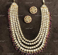 VeroniQ Trends-Beautiful Layered Gold Plated Heavy Kundan And Meenakari Long Necklace With Purple Beads Kundan-Gold Plated-Wedding Jewellery-Punjabi Jewellery-South Indian-Thappa Jewellery