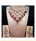 VeroniQ Trends-Beautiful Gold Plated Heavy Kundan And Red Meenakari Necklace With Pearl and Red Beads Kundan-Gold Plated-Wedding Jewellery-Punjabi Jewellery-South Indian-Thappa Jewellery