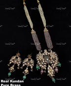 VeroniQ Trends-Elegant Peacock Design Gold Plated Multistrand Polki Long Necklace Polki-Gold Plated-Wedding Jewelry-Punjabi Jewelry-South Indian-Thappa Jewelry