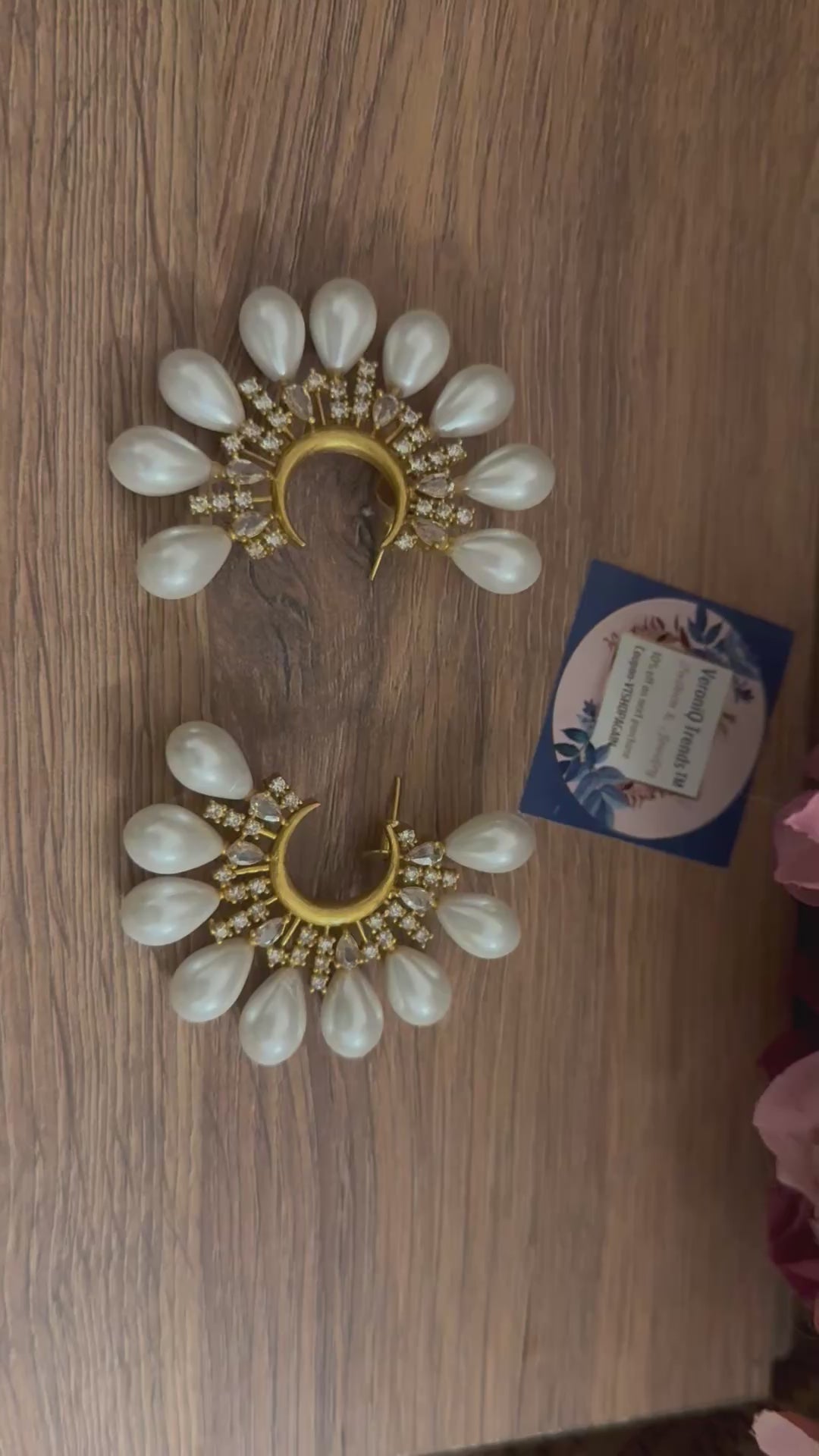 VeroniQ Trends-Big Moon Shape Stone Studded Earrings With Pearls.
