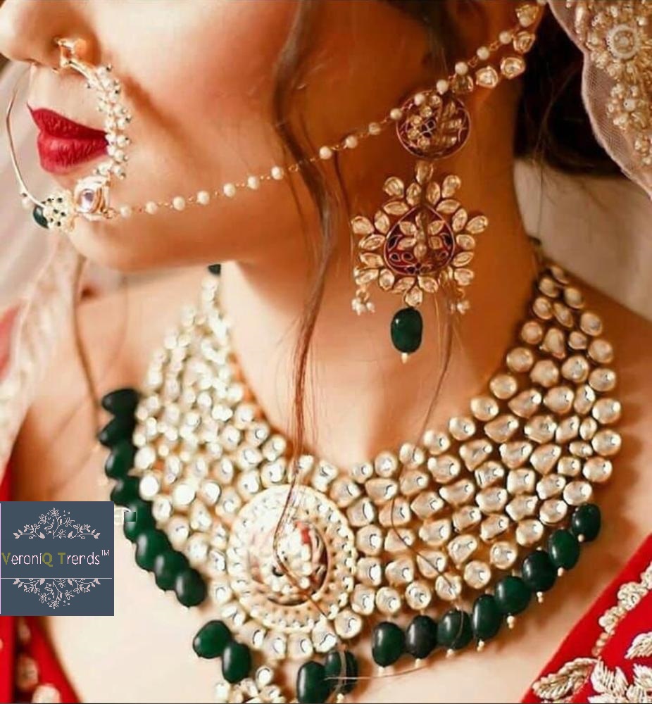 VeroniQ Trends-Bridal Kundan, Polki Necklace With Ad Stone and Emerald ...
