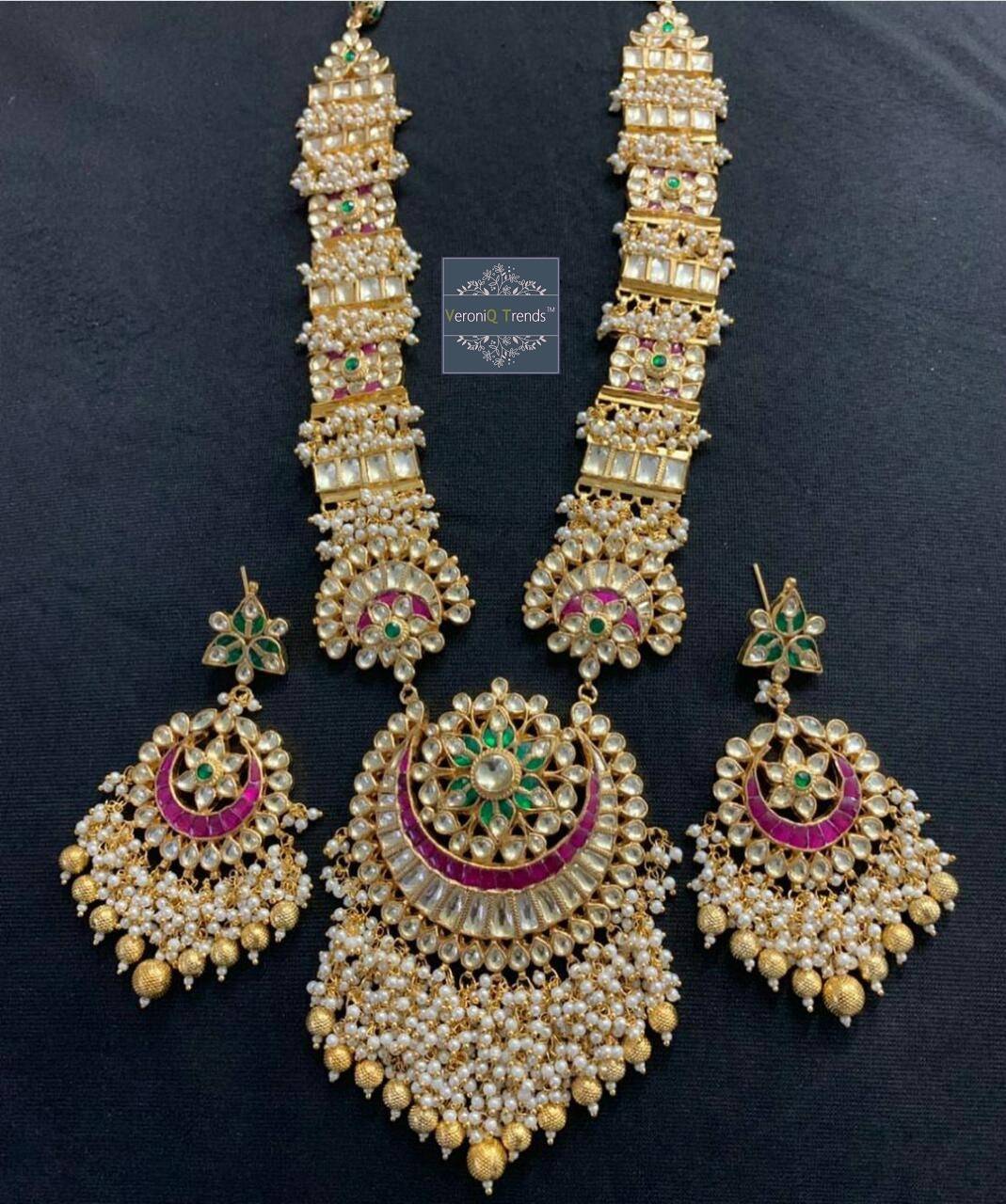 Details about   Meena Kundan Gold plated Bridal Indian Style Long Haar Necklace Tikka Earrings
